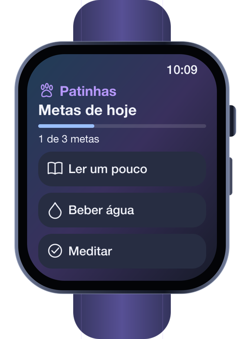 Mockup do Apple Watch exibindo as metas do dia no Patinhas